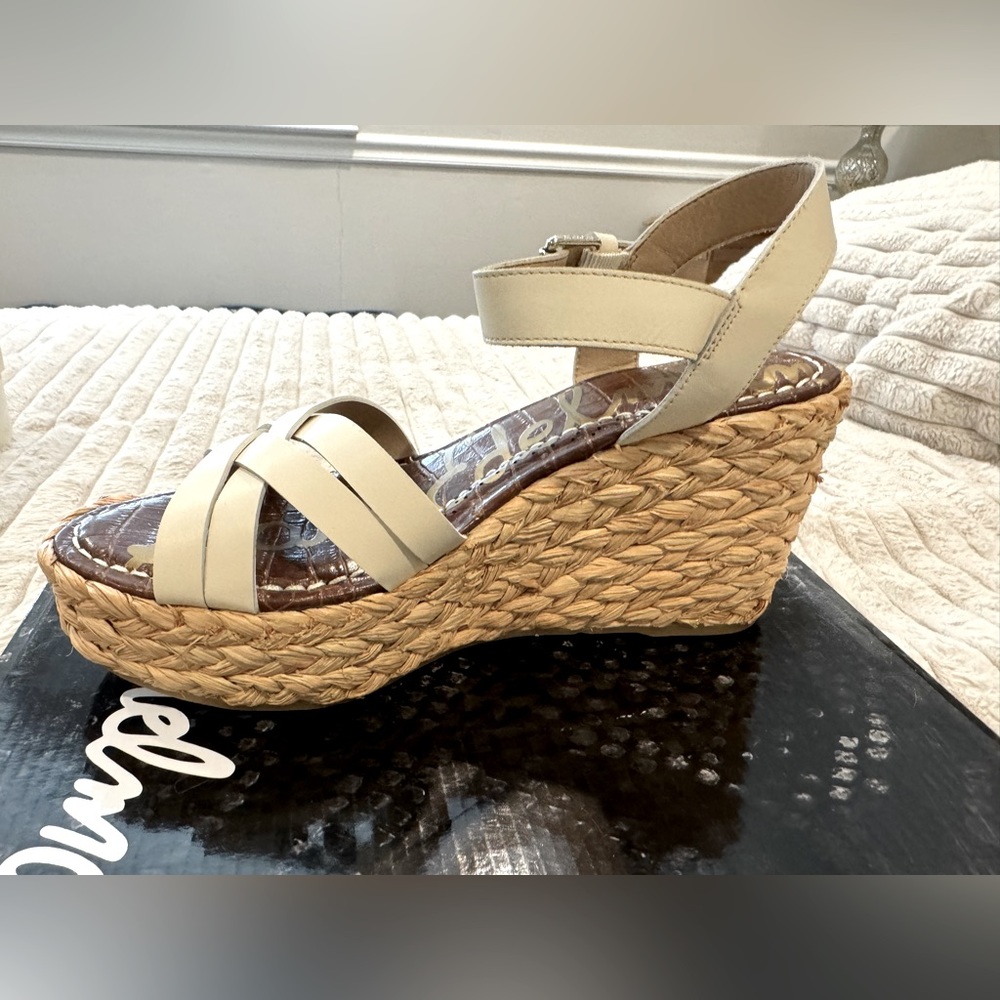 Sam Edelman Darling Sandals Leather Braided Wedge Sandals Darline Ivory 8